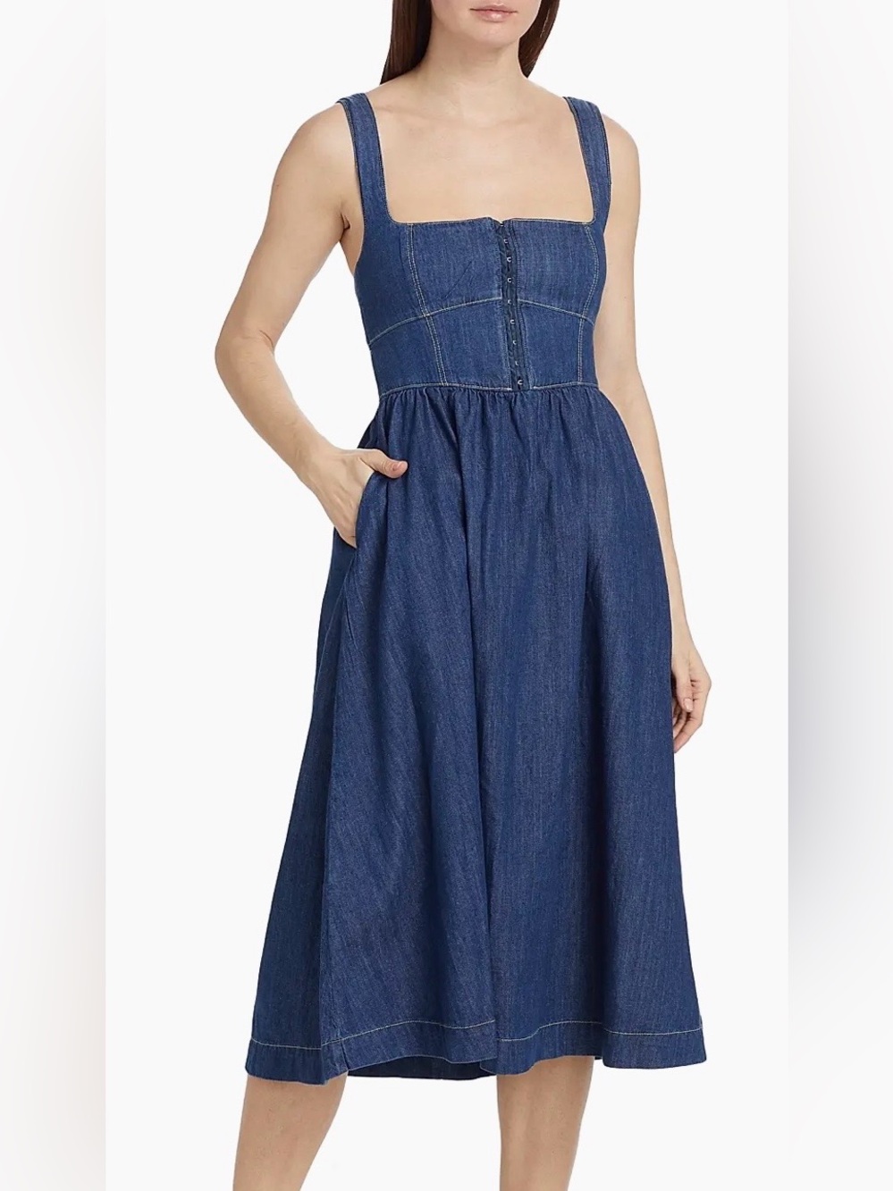 Reformation Dark Blue Denim Midi Jumper Dress